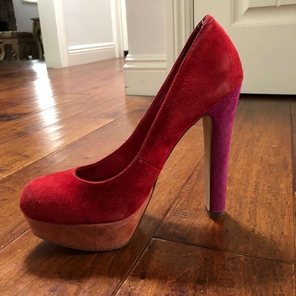 Tri Tones Steve Madden Suede Platform heels sz 8 - Picture 4 of 6
